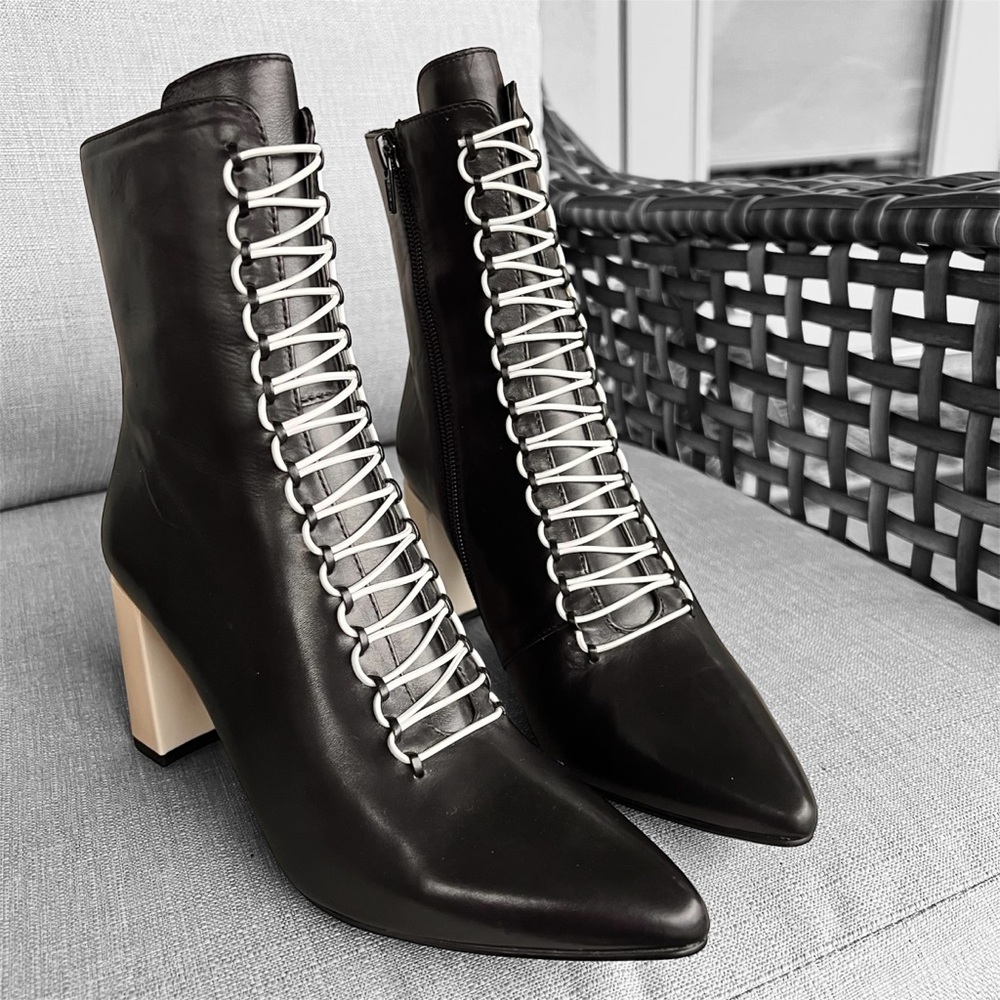 Tamara London Blade Pointed Toe Leather Boots Black and White Size 37 or US 6.5 - Picture 2 of 16